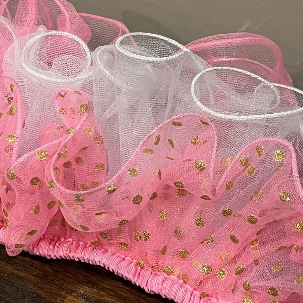 Pink Gold Polka Dot Tulle Tutu Skirt Ballet‎ Dance Girls Princess Party 12M